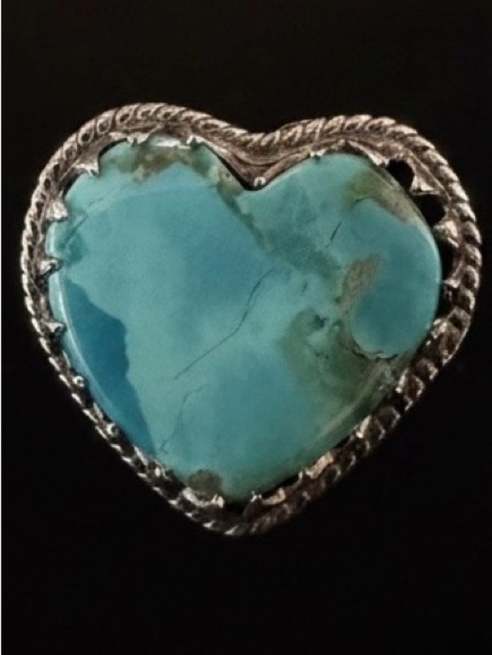 Sterling Silver blue moon Turquoise heart Statement Ring - Blue Green